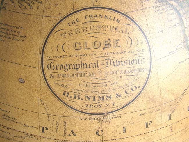A fine 'Franklin Terrestrial 12" Diameter GLOBE by N.B. Nims & Co., Troy, New York, circa 1872 — image 2